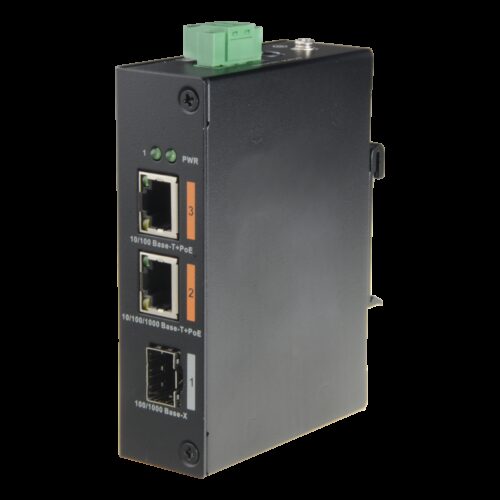 HiPoE X-Security Switch - 2 PoE-Ports + 1 Uplink-Port (SFP) - Geschwindigkeit 10/100/1000 Mbps - Maximaler Verbrauch 60W  - 2 Hi