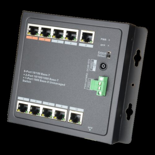 HiPoE X-Security Switch - 8 PoE-Ports + 2 Uplink-Port (RJ45) + 1 Uplink-Port (SFP) - 8x 10/100Mbps + 2x 10/100/1000Mbps + 1 SFP