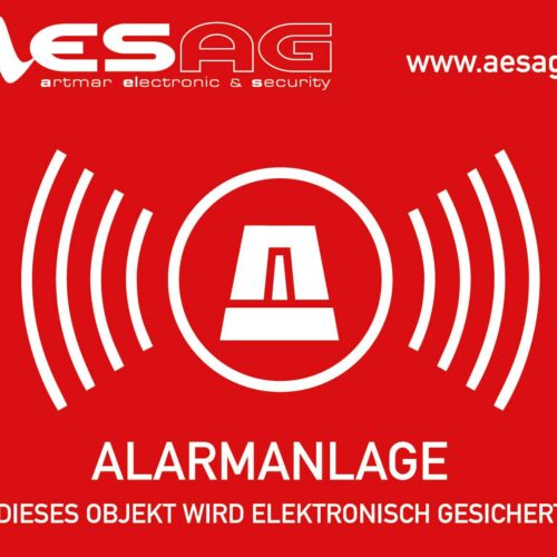Warn-Aufkleber   Alarmanlage   74x52mm mit Logo AESAG