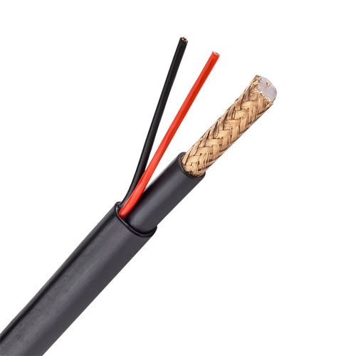 Kombiniertes Kabel - RG59 + Stromversorgung - Rolle von 100 Metern - Gehäusefarbe schwarz - LSZH äußere Abdeckung - Kompatibel m