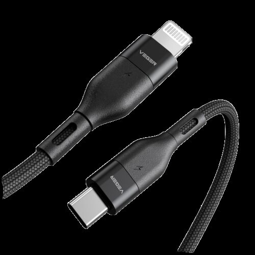 Veger - Kabel USB2.0 für Laptops - Schnelles Aufladen PD65W - USB-C zu Lightning - Metallmantel